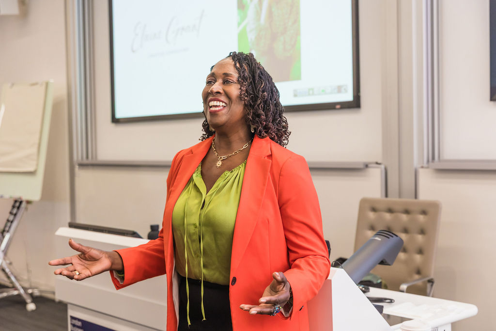 Elaine Grant, founder of The Arts & Culture Group, speaking at a talk